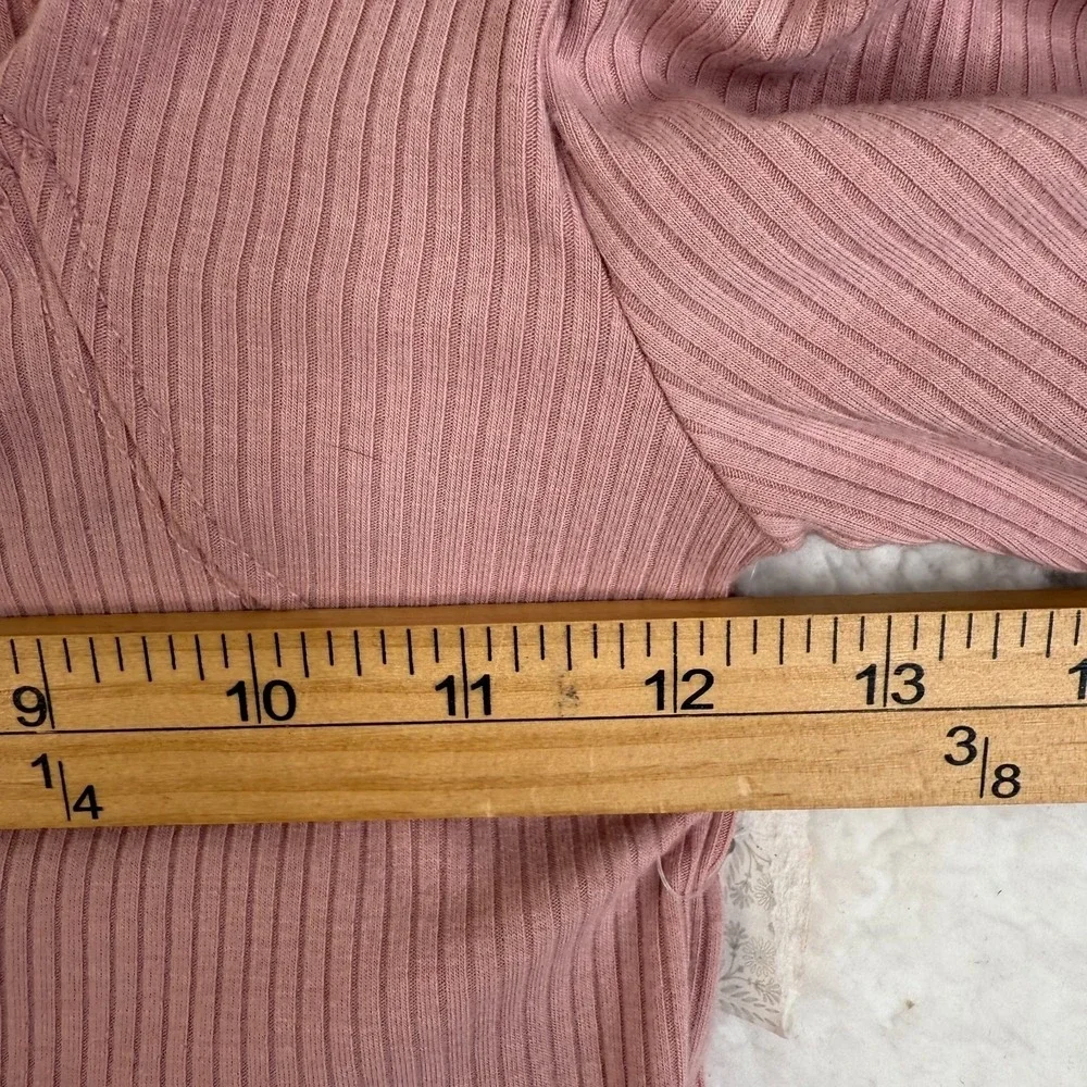 We The Free Free People Puff Sleeve Ribbed Square Neck Top XS Mauve Pink